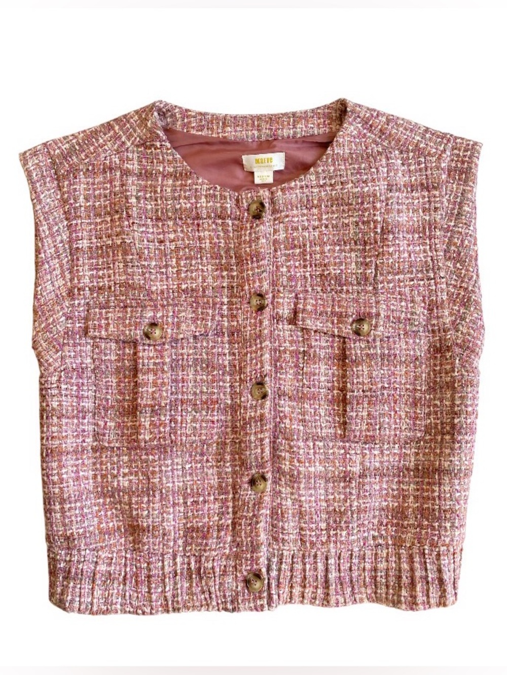 Maeve Extended Shoulder Tweed Vest Size M Wool Blend - Picture 3 of 11